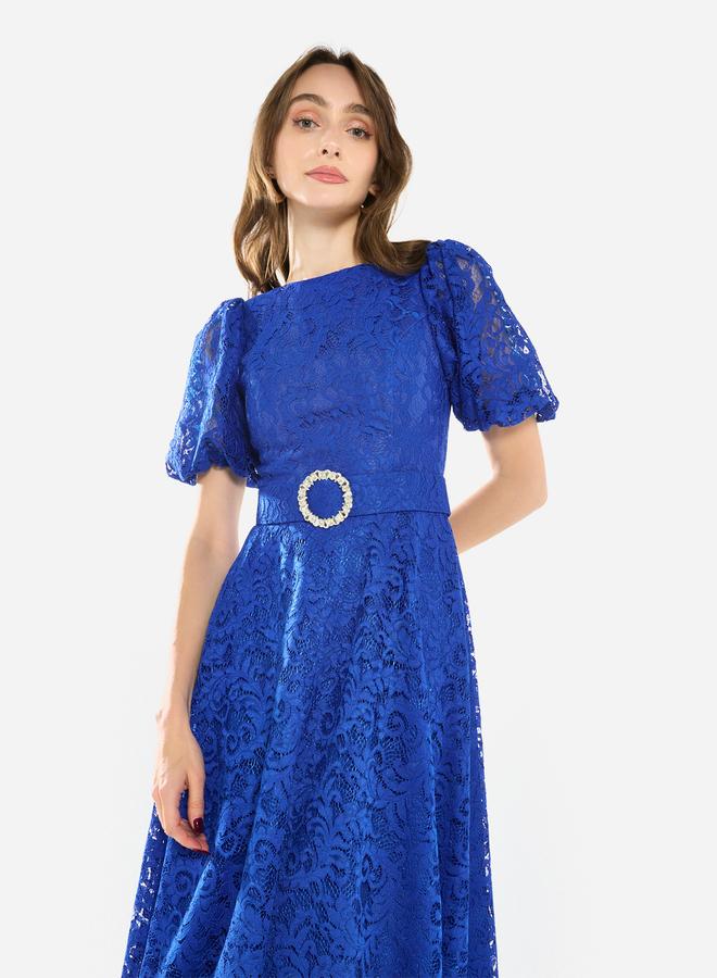 House of Moda Women Floral Lace Puff Sleeve Midi Dress - Image 3